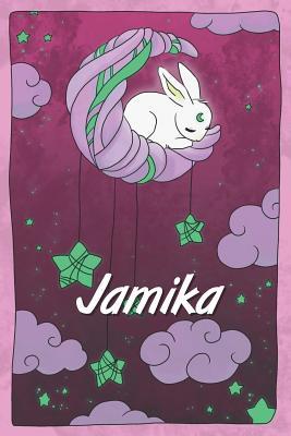 Read online Jamika: personalized notebook sleeping bunny on the moon with stars softcover 120 pages blank useful as notebook, dream diary, scrapbook, journal or gift idea - Jenny Illus file in ePub